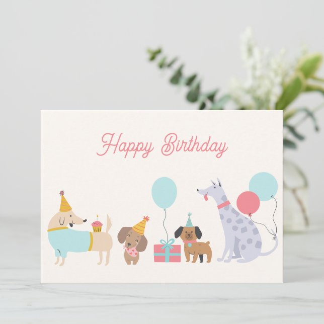 Cartão De Festividades Cães de festa coloridos (Em pé/Frente)