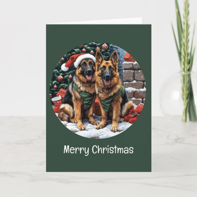 Cartão De Festividades Cães de German shepherd Feliz de Natal (Frente)