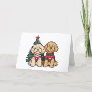 Cartão De Festividades Cães de Goldendoodle de Natal