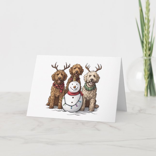 Cartão De Festividades Cães de Goldendoodle de Natal (Frente)