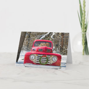 Cartão De Festividades Cães de Natal no velho caminhão