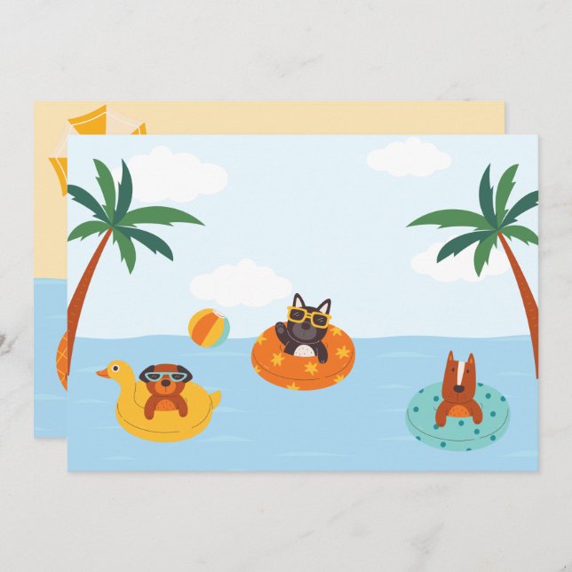 Cartão De Festividades Cães de verão na praia (Frente/Verso)