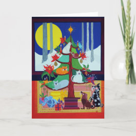 Cartão De Festividades Cães debaixo da árvore de Natal