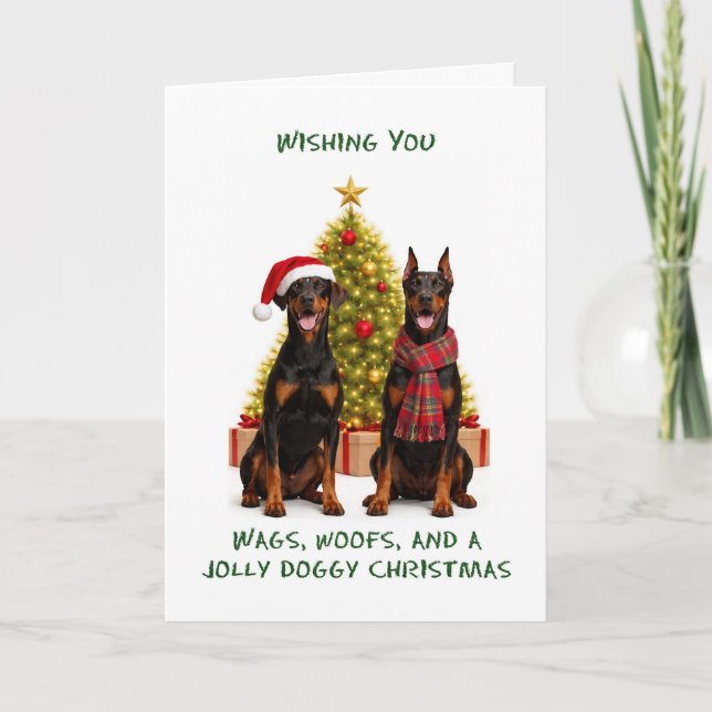 Cartão De Festividades Cães Doberman Natal (Frente)
