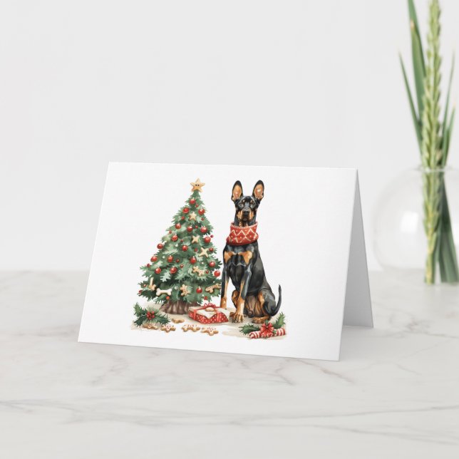 Cartão De Festividades Cães Dobermann de Natal (Frente)