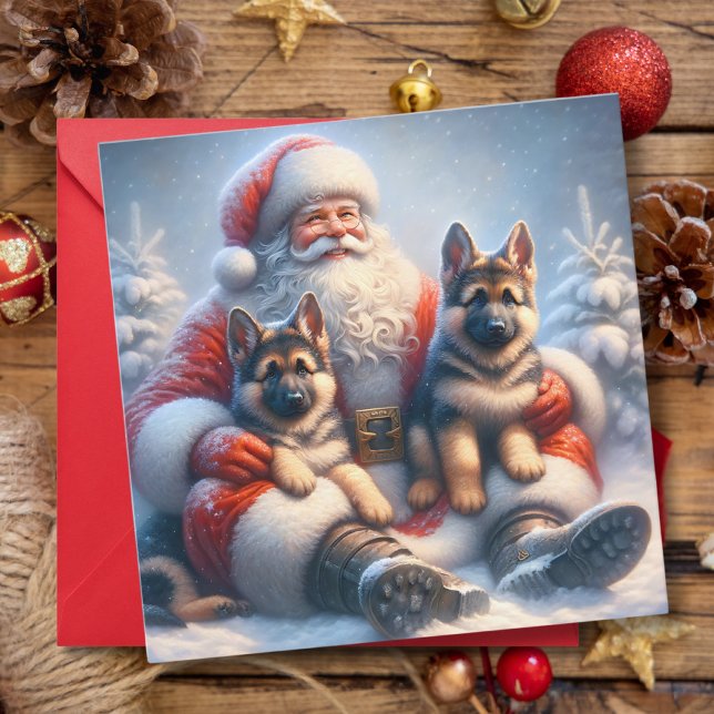 Cartão De Festividades Cães german shepherd e Papai Noel Festivo (Criador carregado)