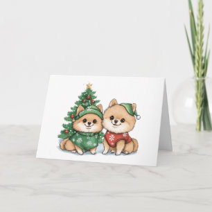 Cartão De Festividades Cães Pomerânia Feliz Natal