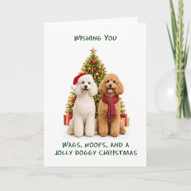 Cartão De Festividades Cães Poodle de Natal (Frente)