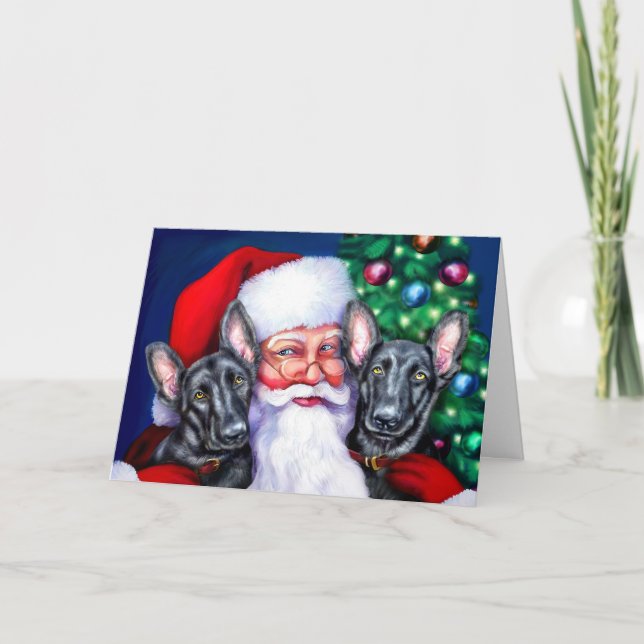 Cartão De Festividades Cães Pretos-Alemães papais noeis (Frente)