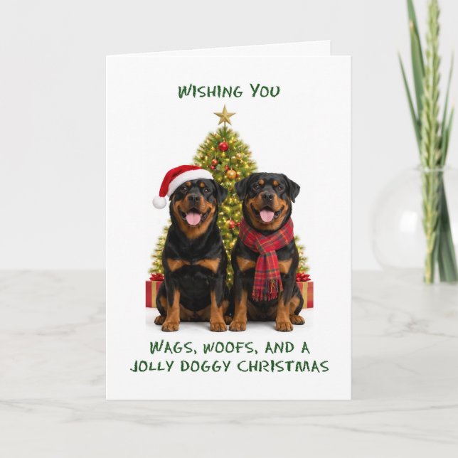 Cartão De Festividades Cães Rottweiler Natal (Frente)