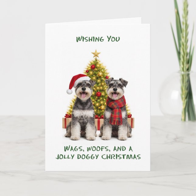 Cartão De Festividades Cães Schnauzer Natal (Frente)