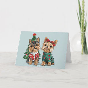Cartão De Festividades Cães Yorkie de Natal