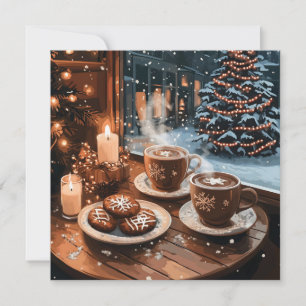 Cartão De Festividades Café Aconchegante de Inverno com Cacau Quente e Bi