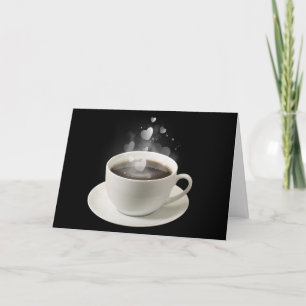 Cartão De Festividades Café com Corações Namorados 