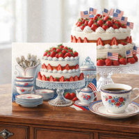 Café e Bolo Vintage Americano de 4 de Julho