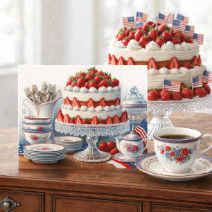 Cartão De Festividades Café e Bolo Vintage Americano de 4 de Julho