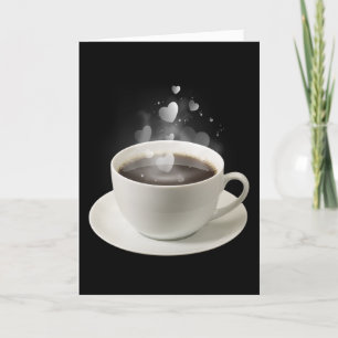 Cartão De Festividades Café Negro com Corações de Namorados Branco 