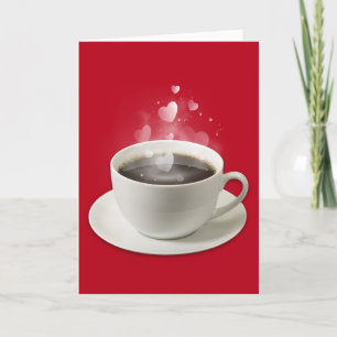 Cartão De Festividades Café Negro com Corações de Namorados Branco 