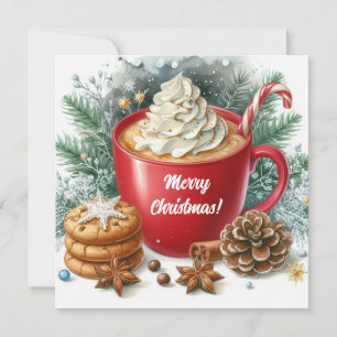 Cartão De Festividades Café quente chantilly de inverno numa caneca verme