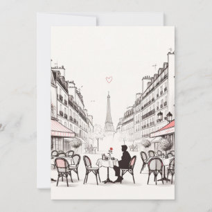 Cartão De Festividades Café Romântico Parisiense. Mesa para um