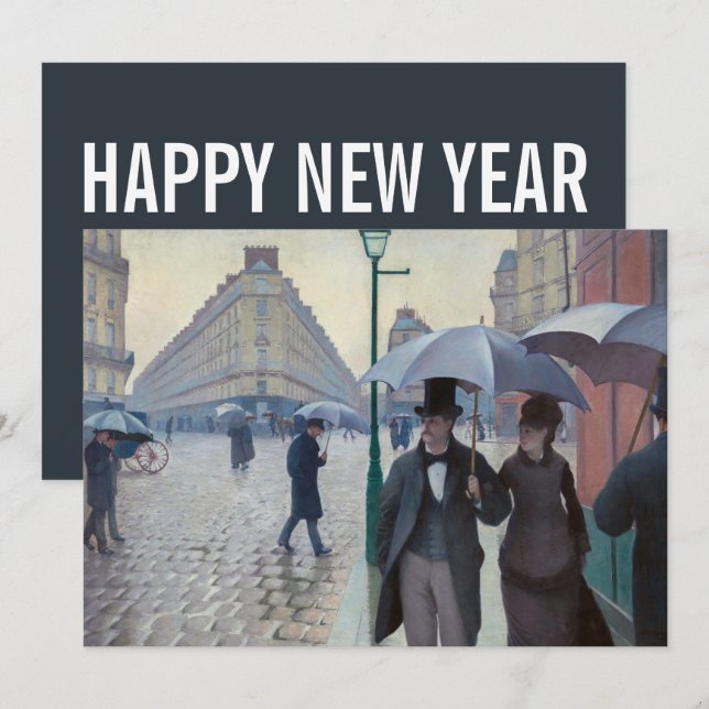 Cartão De Festividades Caillebotte - Feliz ano novo / Paris; Rainy Day (Frente/Verso)