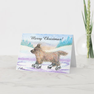 Cartão De Festividades Cairn Terrier dog ice skating Christmas card