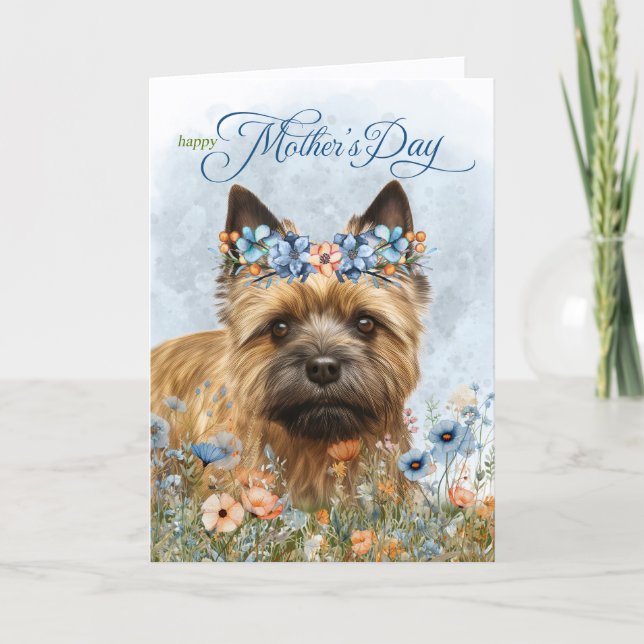 Cartão De Festividades Cairn Terrier Dog Wildflowers Mother's Day (Frente)