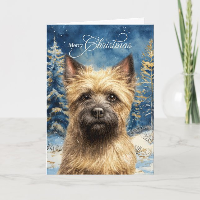 Cartão De Festividades Cairn Terrier Dog Woodland Forest Christmas (Frente)