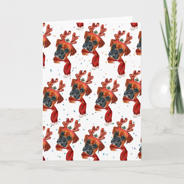 Cartão De Festividades Caixa de Cão Bonito com Antlers de Rena Natal (Frente)
