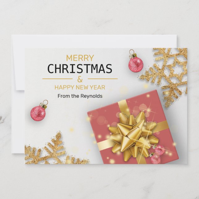 Cartão De Festividades Caixa de Presente Vermelho Dourada das Bolas de Na (Frente)