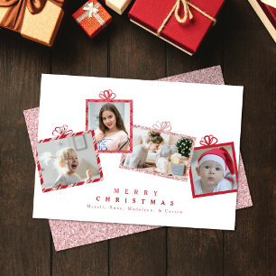 Cartão De Festividades Caixas de Presente de Foto com Purpurina Vermelha
