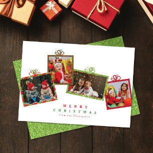 Cartão De Festividades Caixas de Presente de Fotos Vermelhas com Brilho V