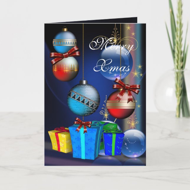 Cartão De Festividades Caixas Presente Merry Xmas Bolas De Natal (Frente)