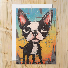 Cartão De Festividades Cal e Whimsical Boston Terrier Dog