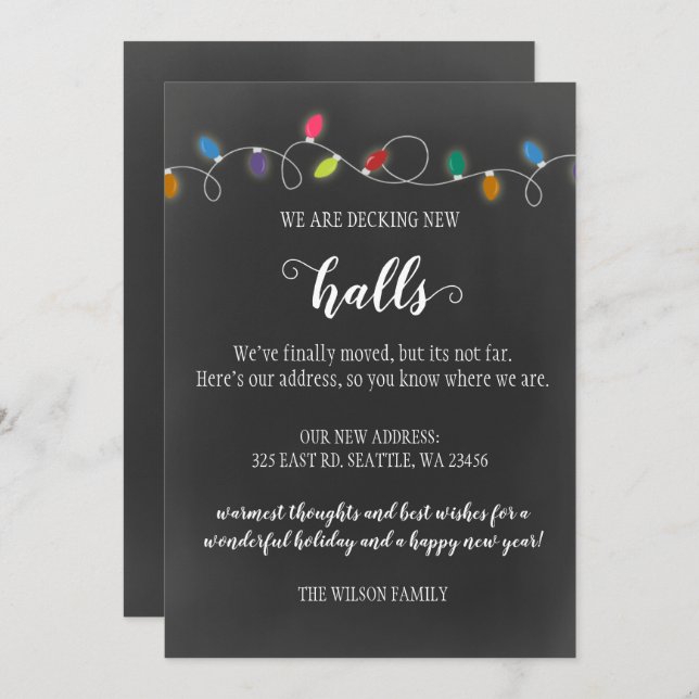 Cartão De Festividades Calço A Decompor Os Novos Halls A Anunciar O Movim (Frente/Verso)