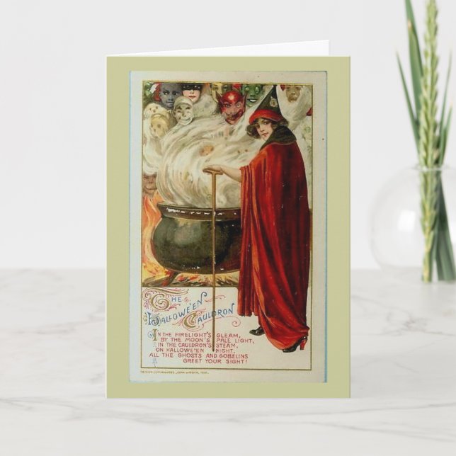 Cartão De Festividades Caldeirão e bruxa (Frente)