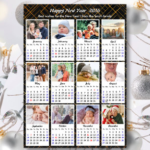 Cartão De Festividades Calendário 2026 Dourado Brilho Moderno preto Foto