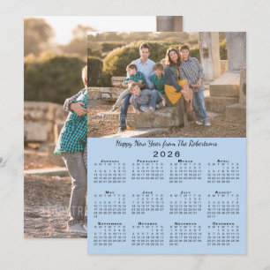 Cartão De Festividades Calendário 2026 Feliz ano novo de Fotos Azul Claro