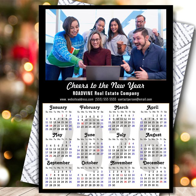 Cartão De Festividades Calendário 2026 Foto de empresa Preto Moderno Míni (Criador carregado)