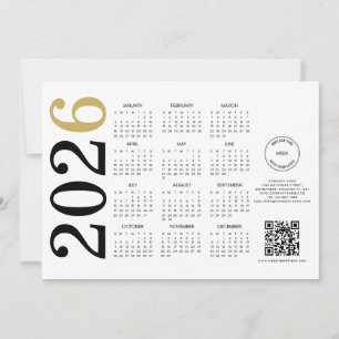 Cartão De Festividades Calendário 2026 Logotipo Empresarial Código QR Fel
