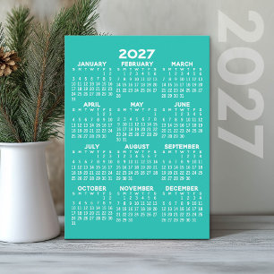 Cartão De Festividades Calendário 2027 - Aqua Mínimo Básico