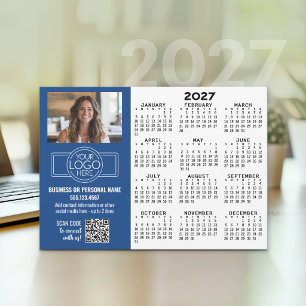 Cartão De Festividades Calendário 2027 com logotipo, Código QR, Foto AZUL