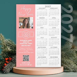 Cartão De Festividades Calendário 2027 com logotipo, Código QR, Foto e Ma