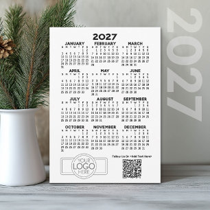Cartão De Festividades Calendário 2027 com Logotipo Empresarial e Código 