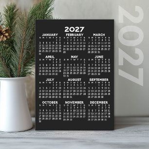 Cartão De Festividades Calendário 2027 - fundo preto - Vertical
