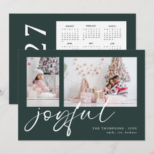 Cartão De Festividades Calendário Alegre Natal Verde de 2 Fotos 2027