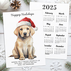 Cartão De Festividades Calendário Amarelo Labrador 2025 Cachorro no Natal