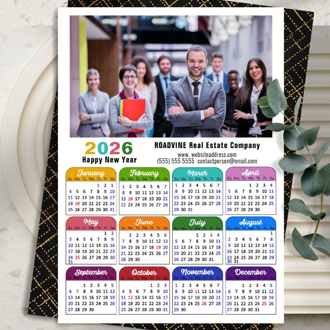 Cartão De Festividades Calendário Comercial 2026 Dourado Preto Moderno Co (Criador carregado)