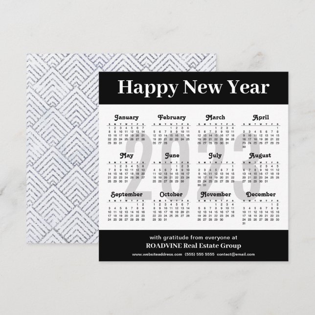 Cartão De Festividades Calendário Comercial de Script Preto Moderno do Si (Frente/Verso)