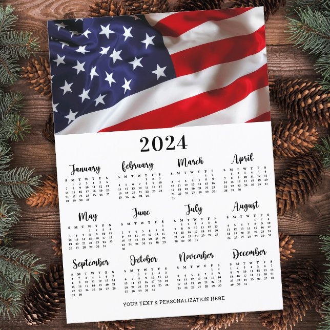 Cartão De Festividades Calendário de 12 Meses do Patriótico Americano USA (Criador carregado)